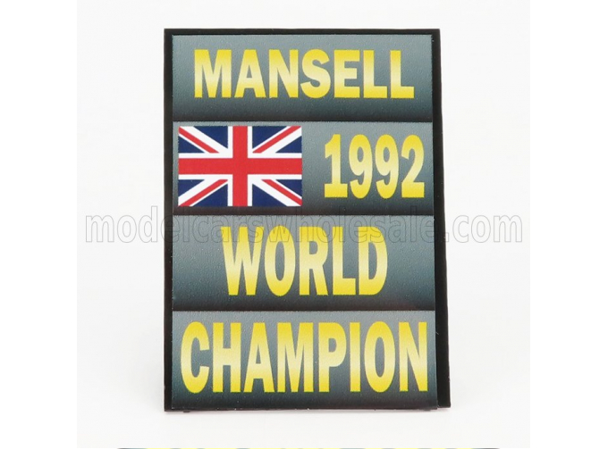 ACCESSORIES F1 World Champion Plate Pit Board - Williams Fw14b Renault N 5 Season (1992) Nigel Mansell, Grey Black Yellow