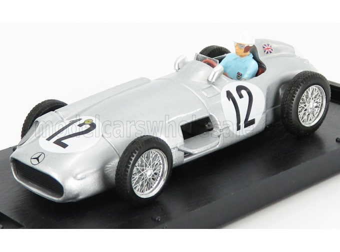 MERCEDES BENZ F1 W196 №12 Winner British Gp (1955) S.Moss - 1st F1 Victory - With Driver Figure, Silver