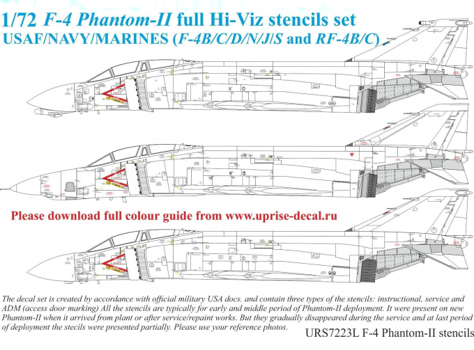 Декаль для F-4B/N/J/S/C/D & RF-4B/C Phantom-II со знаками отличия и тех. надписями