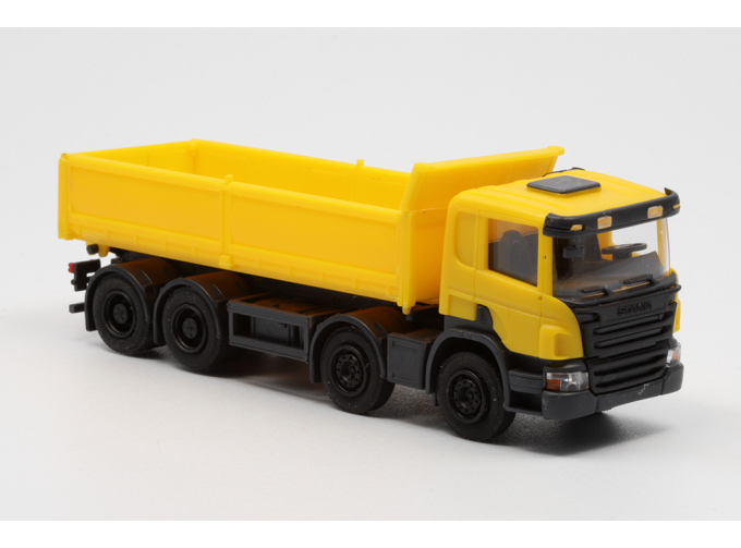 SCANIA P 8х4 самосвал с стальными бортами, желтый/желтый