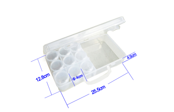 Прозрачный пластиковый ящик с 9 баночками 25.5х12.8х4.5см