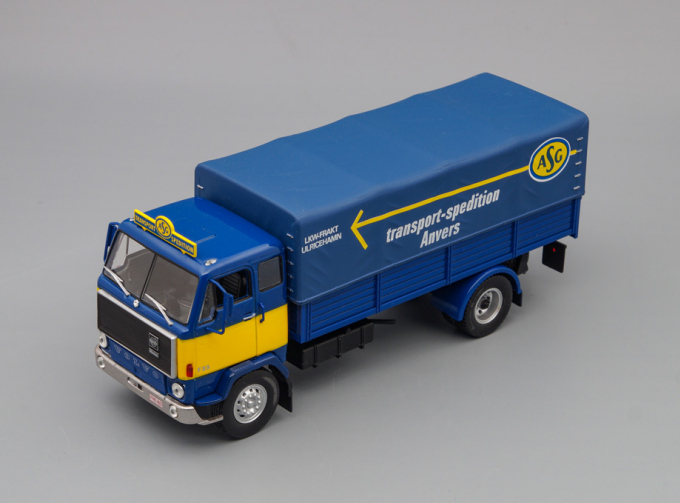 Volvo F88 бортовой с тентом TRANSPORT-ASG 1972, blue / yellow