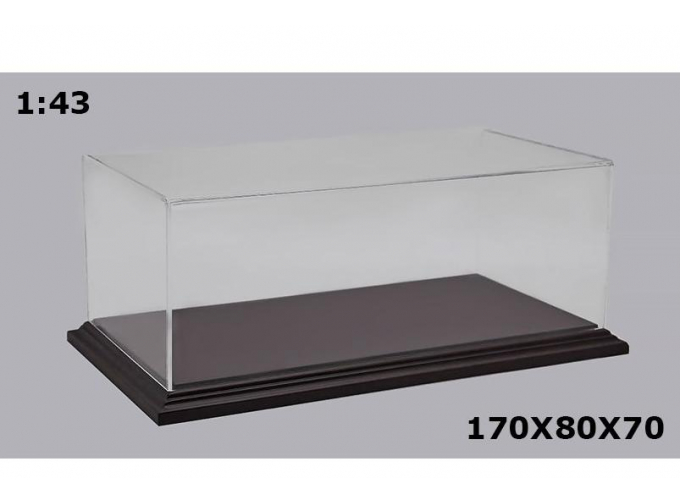 Витрина (бокс) акриловая, прозрачная с деревянным основанием цвета красного дерева (махагон)