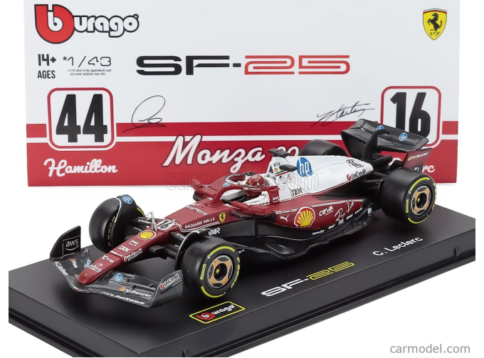 FERRARI - F1 SF-25 TEAM SCUDERIA FERRARI HP N 16 MONZA ITALY GP 2025 CHARLES LECLERC - NIKI LAUDA 50th ANNIVERSARY WORLD CHAMPION - WITH PILOT AND SHOWCASE