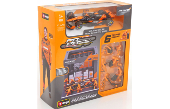 McLAREN MCL38 diorama garage pit-stop team McLaren №81 season 2024 Oscar Piastri with crew figure and accessories - orange black (2024)