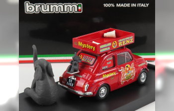 FIAT 500r Veicolo Pubblicitario (1972) - Circo Circus Herman Renz Olanda With Two Elefants Figures - Mystery 2008, Red