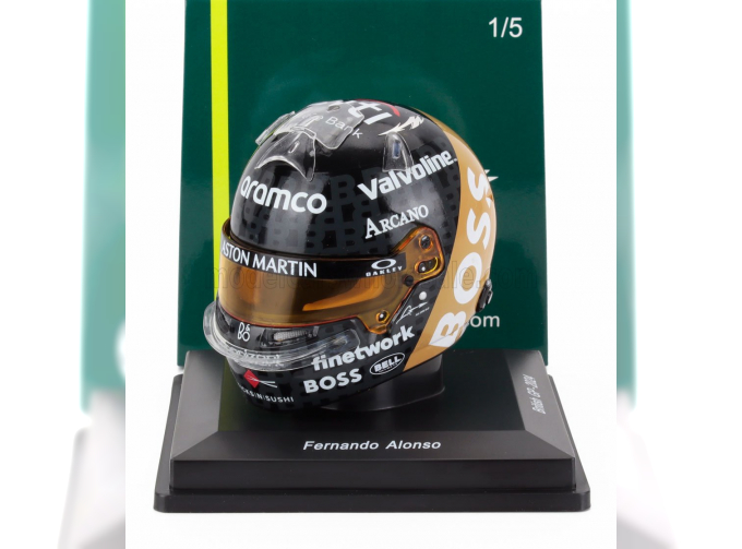 BELL HELMET Casco Helmet F1 Fernando Alonso Team Aramco Cognizant Aston Martin №14 British Gp (2024), Black Gold