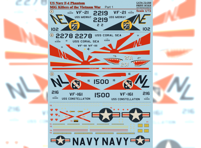 Декаль US NAVY F-4 Phantom Mig Killers Part 1