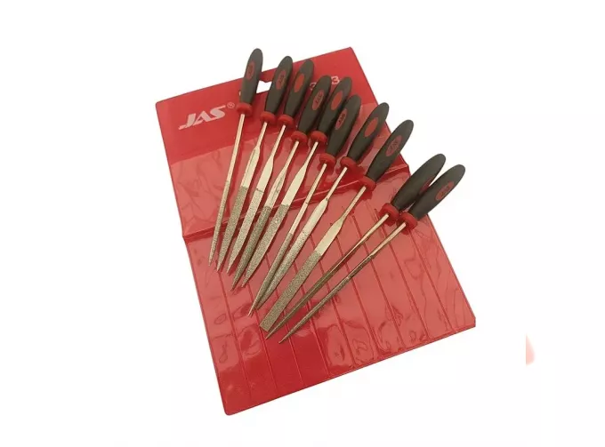 Набор надфилей с ручками, алмазные, 10 шт., блистер + чехол