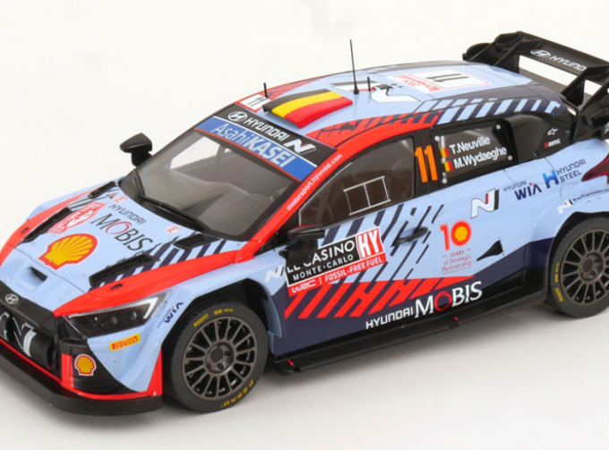 HYUNDAI I20 N Rally1 Team Shell Mobis Wrt №11 Winner Rally Montecarlo (2024) Thierry Neuville - Martijn Wydaeghe, 2 Tone Blue Red