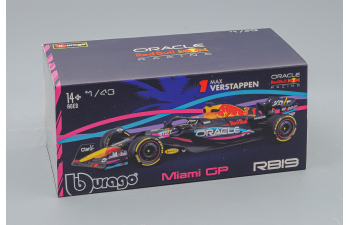 RED BULL F1 Rb19 Team Oracle Red Bull Racing №1 F1 Rb19 Team Oracle Red Bull Racing №1 World Champion Winner Miami Gp (2023) Max Verstappen - With Helmet And Plastic Showcase, Matt Blue