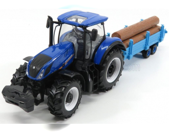 NEW HOLLAND T7hd Tractor With Trailer Trunk Transport - Trasporto Tronchi, Blue