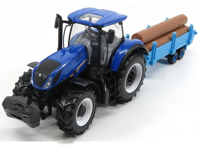 NEW HOLLAND T7hd Tractor With Trailer Trunk Transport - Trasporto Tronchi, Blue