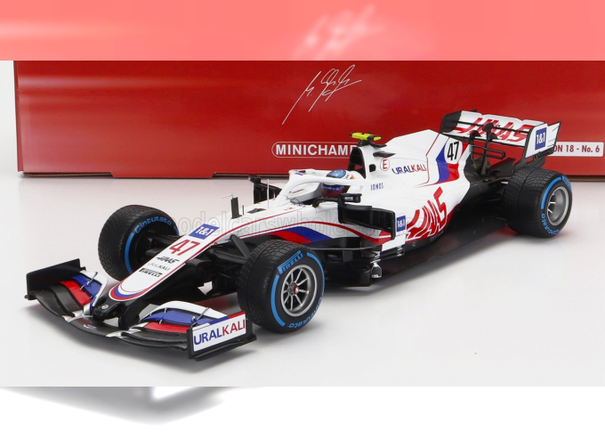 HAAS F1 Vf-21 Ferrari 065/6 Team Uralkali N47 Belgium Gp (2021) Mick Schumacher, White Blue Red