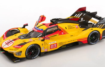 FERRARI 499p 3.0l Turbo V6 Team Af Corse №83 24h Le Mans (2024) Robert Kubica - Robert Shwartzman - Yifei Ye - Con Vetrina - With Showcase, Yellow Red