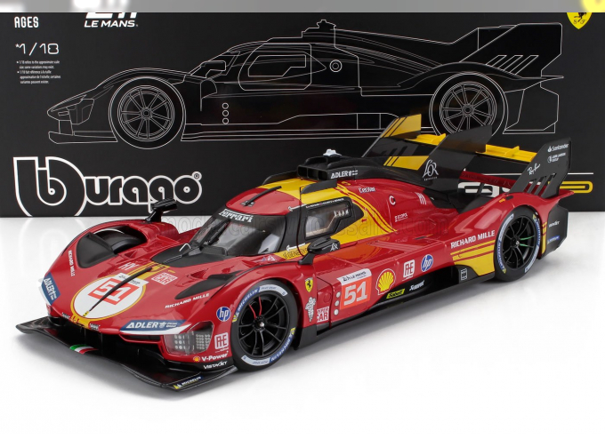 FERRARI 499p 3.0l Turbo V6 Team Ferrari Af Corse №51 3rd 24h Le Mans (2024) Alessandro Pier Guidi - James Calado - Antonio Giovinazzi - Con Vetrina - With Showcase, Red