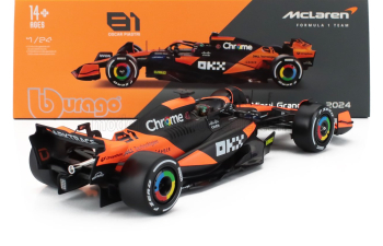 McLAREN F1 Mcl38 Team Mclaren №81 Miami Gp (2024) Oscar Piastri - With Pilot And Showcase, Orange Black