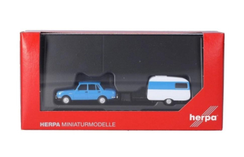 WARTBURG 353 with Qek-Junior caravan (1982), blue / white