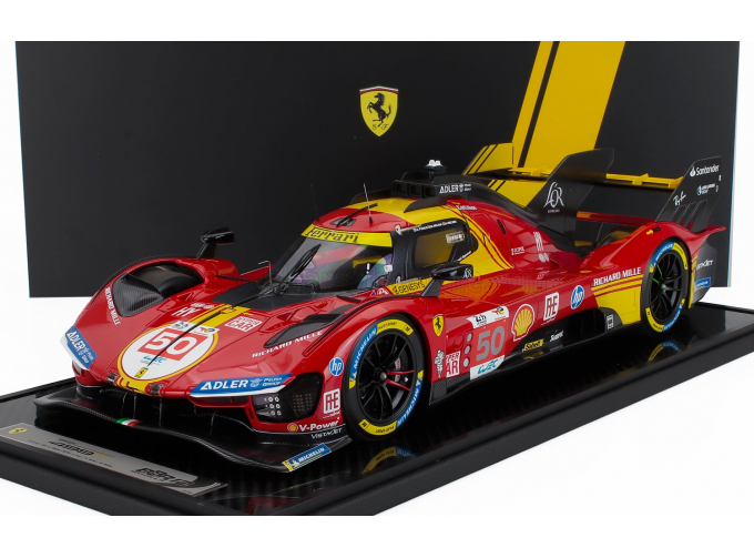 FERRARI 499p 3.0l Turbo V6 Team Ferrari Af Corse №50 Winner 24h Le Mans (2024) Antonio Fuoco - Miguel Molina - Nicklas Nielsen - Con Vetrina - With Showcase, Red Yellow Black
