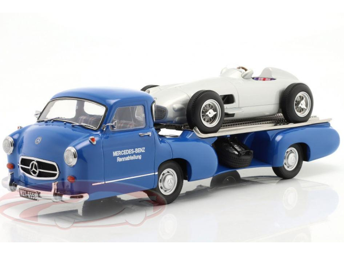 MERCEDES-BENZ Renntransporter (blue) + MERCEDES-BENZ W196 (1955), silver
