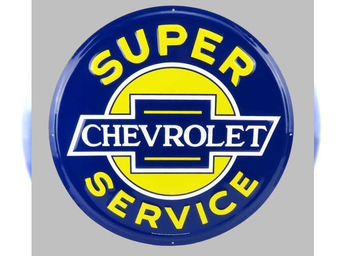 Металлическая круглая табличка Chevrolet Super Service, Yellow Blue 60cm (большая)