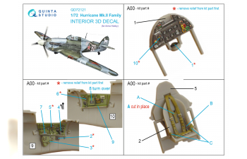 3D Декаль интерьера кабины для семейства Hurricane Mk.II (Arma Hobby)