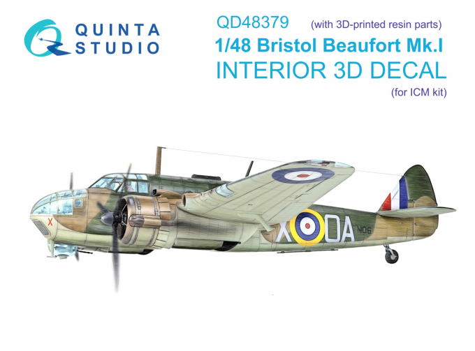 3D Декаль интерьера кабины Bristol Beaufort Mk.I (ICM) (с 3D-печатными деталями)