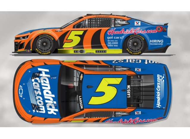 Chevrolet #5 Kyle Larson *HendrickCars.com*, blue/orange/yellow 2025
