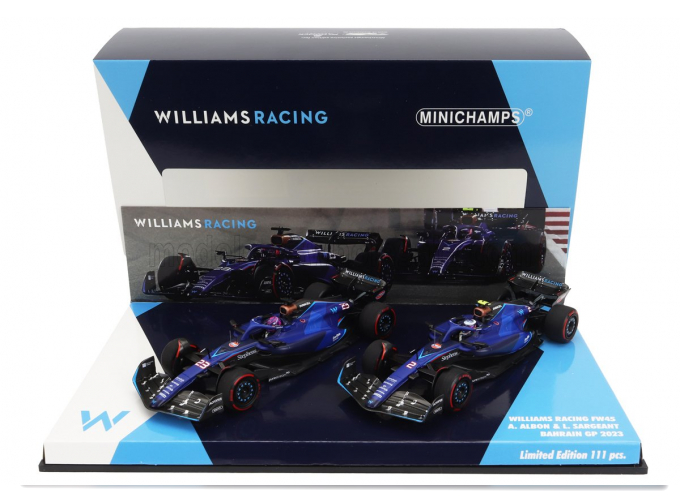 WILLIAMS Set F1 2x Fw45 Team Williams Racing N23 10th Bahrain Gp (2023) Alexander Albon + N2 Bahrain Gp (2023) Logan Sargeant, Blue