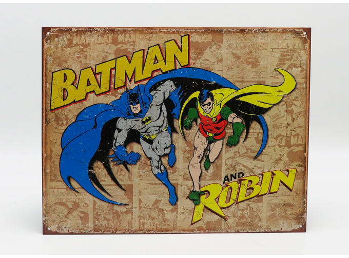 ACCESSORIES Metal Plate - Batman And Robin, Brown Blue Yellow