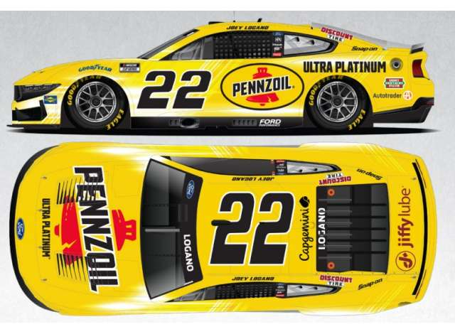 Ford Mustang #22 Joey Logano *Pennzoil*, yellow 2025