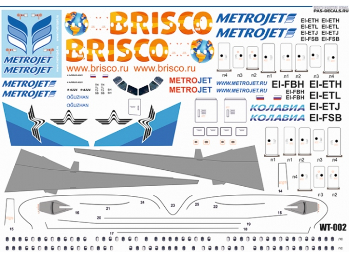 Декаль с использованием белой печати на Airobus A321 (Zvezda) MetroJet collection 2015