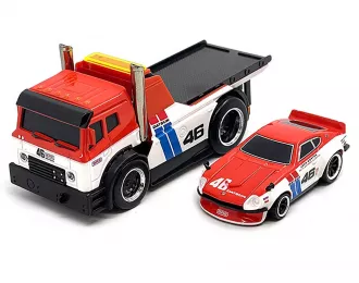 TRUCK Jdm Flatbed Truck Car Transporter With Datsun 240z №46 Bre Custom (1972), Red White