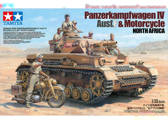 Сборная модель German Tank Panzerkampfwagen IV Ausf.F & Motorcycle Set "North Africa"