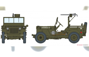 Сборная модель JEEP Willys Mb U.s 1/4 Ton 4x4 Military Machine Gun 1942, Military Green