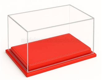 Бокс акриловый с подставкой из кожи красного цвета для касок