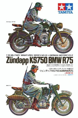 Сборная модель Немецкие мотоциклы Zundapp KS750 и BMW R75 с фигурами мотоциклистов