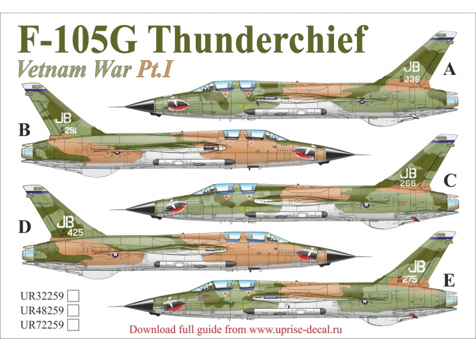 Декаль для F-105G Thunderchief Vietnam War Pt.1, с тех. надписями