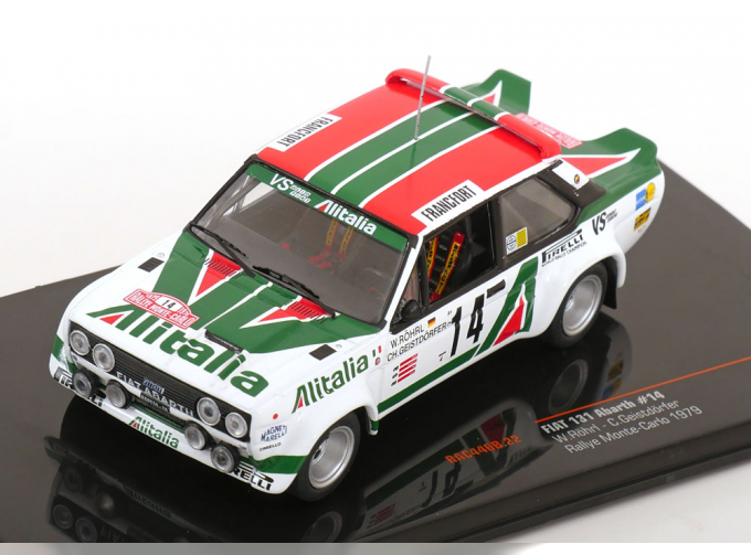 FIAT 131 Abarth Team Alitalia №14 Rally Montecarlo Röhrl/Geistdörfer (1979), white green