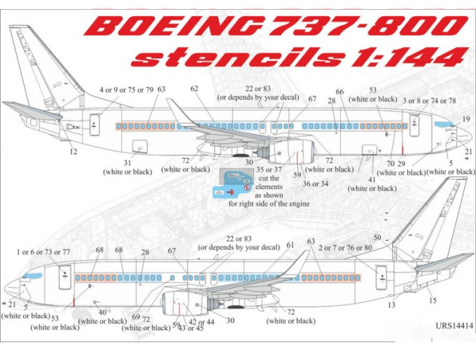 Декаль для Stencils for Boeing 737-700/800 for Zvezda kit