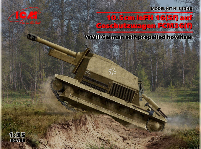 Сборная модель 10.5cm leFH 16(Sf) auf Geschutzwagen FCM36(f), Немецкая самоходная гаубица 2МВ