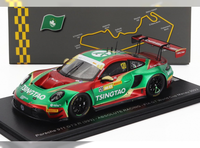 PORSCHE 911 992 Gt3 R Team Absolute Racing №120 Fia Gt World Cup Macau (2023) Matteo Cairoli, Red Green White