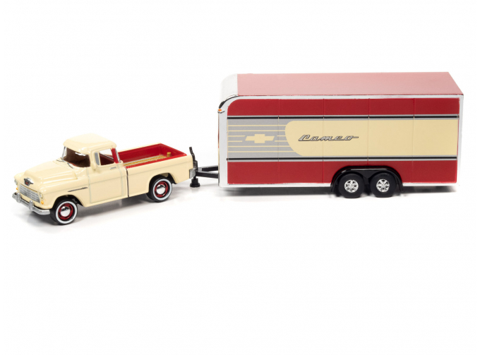 CHEVROLET Cameo (1955) with Enclosed Car Trailer, Bombay Ivory