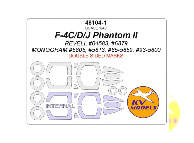 Маска окрасочная двухсторонняя F-4C/D/J Phantom II (REVELL #04583, #6879 / Monogram #5805, #5813, #85-5859, #93-5800) + маски на диски и колеса