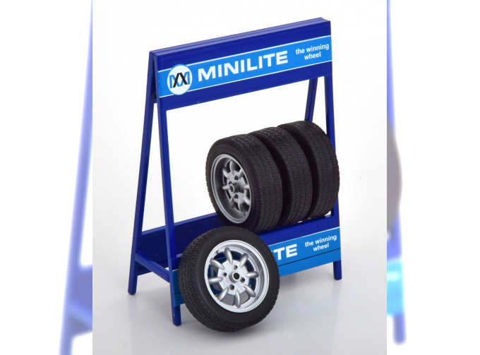 ACCESSORIES Cavalletto Supporto 4x Pneumatici Minilite - Metal Rack With 4x Tyres, Black Silver