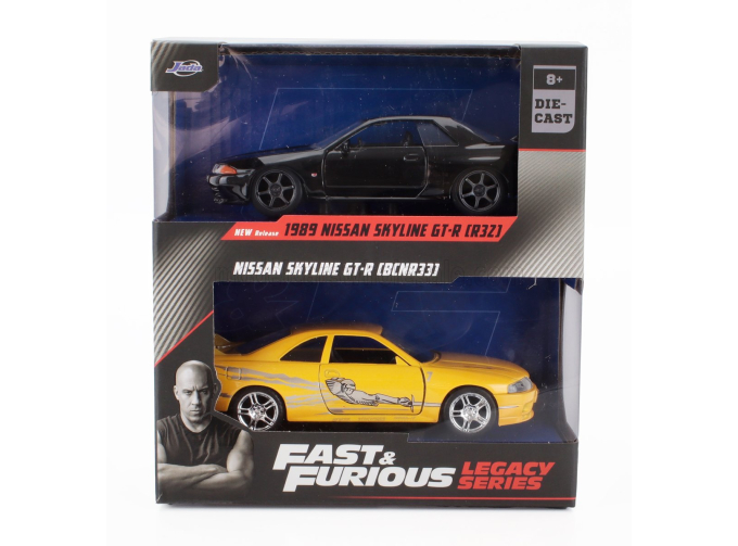 NISSAN Set 2x Skyline Gt-r (r32) Coupe + Subaru Legacy - Fast & Furious, Black Yellow