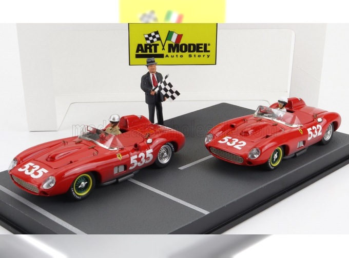 FERRARI Diorama Set 2x 315s Spider Sn0684 №535 Winner Mille Miglia (1957) P.taruffi + №532 2nd Mille Miglia (1957) W.von Trips, Red