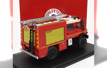 MERCEDES-BENZ Unimog U5000 Double Cabine Tanker Truck Sapeurs Pompiers Sides Aeronavale (1994), Red White Yellow