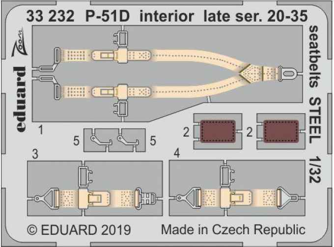 Фототравление P-51D интерьер, поздние серии 20-35, стальные ремни