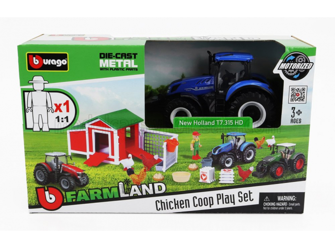 NEW HOLLAND Set Farm Chicken Coop Play T7.315 Tractor (2009), Blue